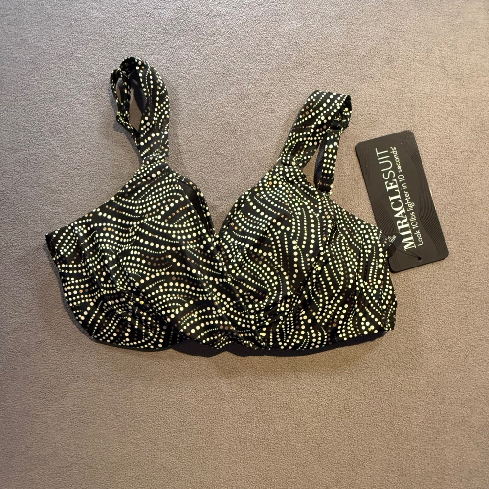 Miraclesuit Plunge Bra Bikini Top 36D Bronze Brown Gold Polka Dot 6540101 NEW